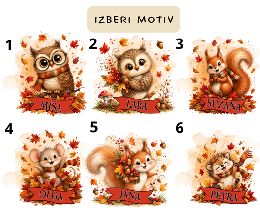 Personalizirana mini tote vrečka | Jesenske živali