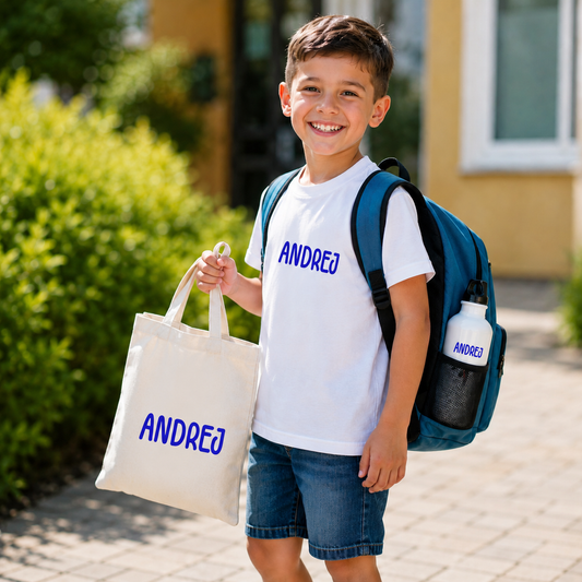 Komplet - Majica, bidon in vrečka za copate - Za prvošolce