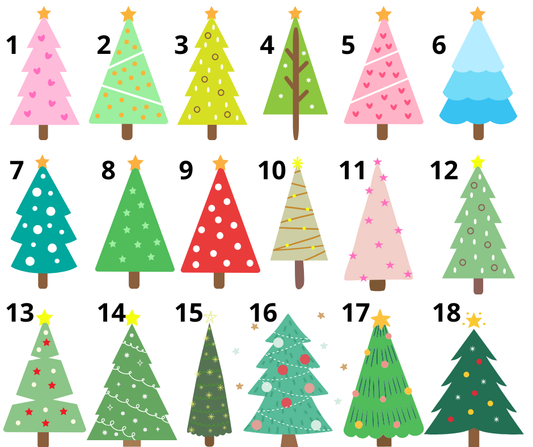 Božični obesek z imeni in ilustracijami smrečic – personalizirana dekoracija za družino ali skupino - motivi