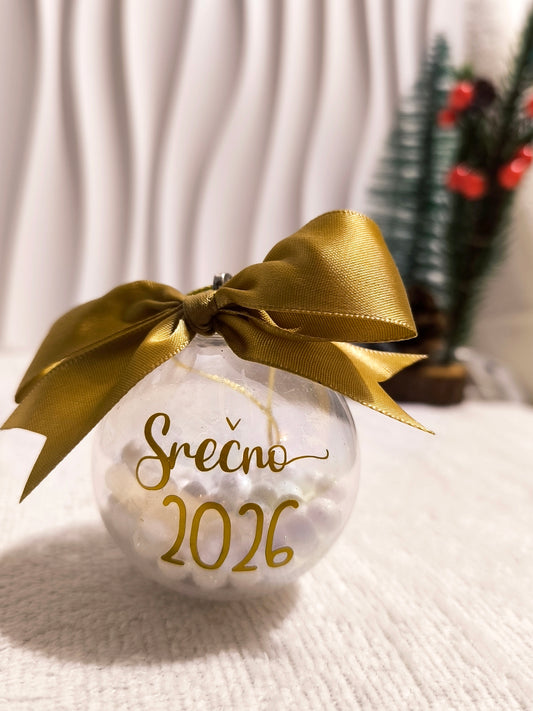 Božična bunkica s snegom zlat napis