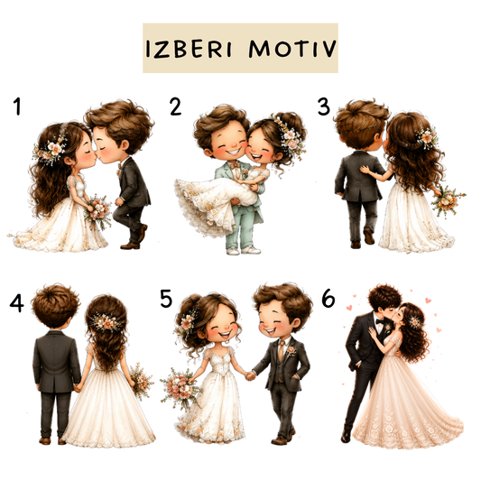 Personaliziran darilni komplet za mladoporočenca z dvema skodelicama in personalizirano brisačo z imenoma ter datumom poroke v elegantni darilni škatli.
