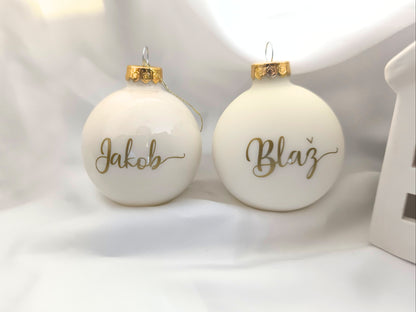 bela božična bunkica z imenom ali napisom po želji, za smrečico/jelko za božično novoletne praznike, darilo