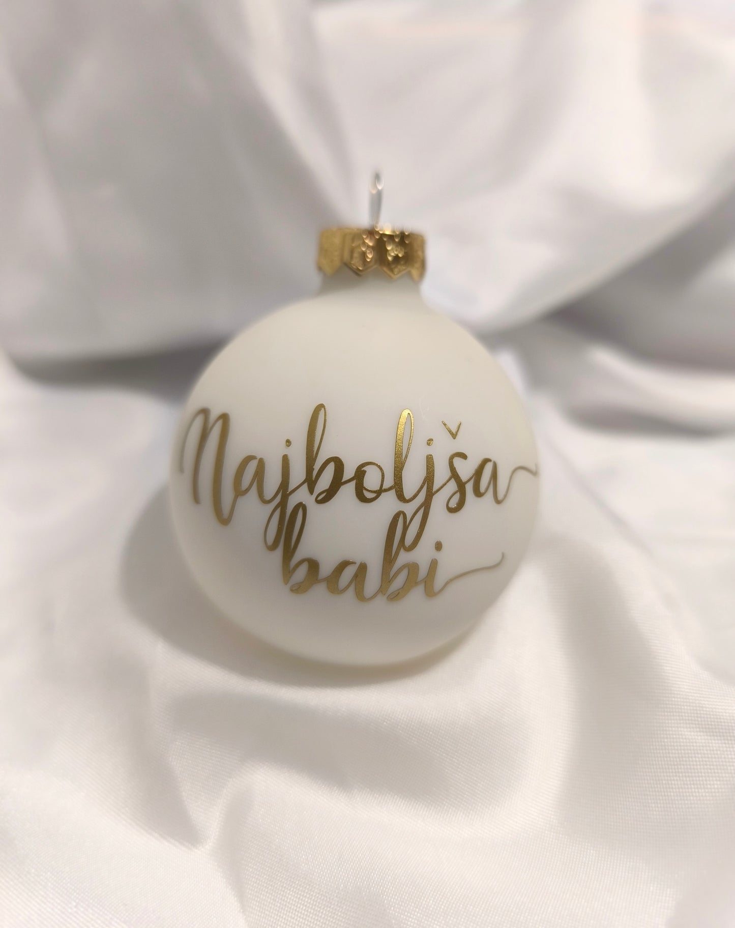 bela božična bunkica z imenom ali napisom po želji, za smrečico/jelko za božično novoletne praznike, darilo