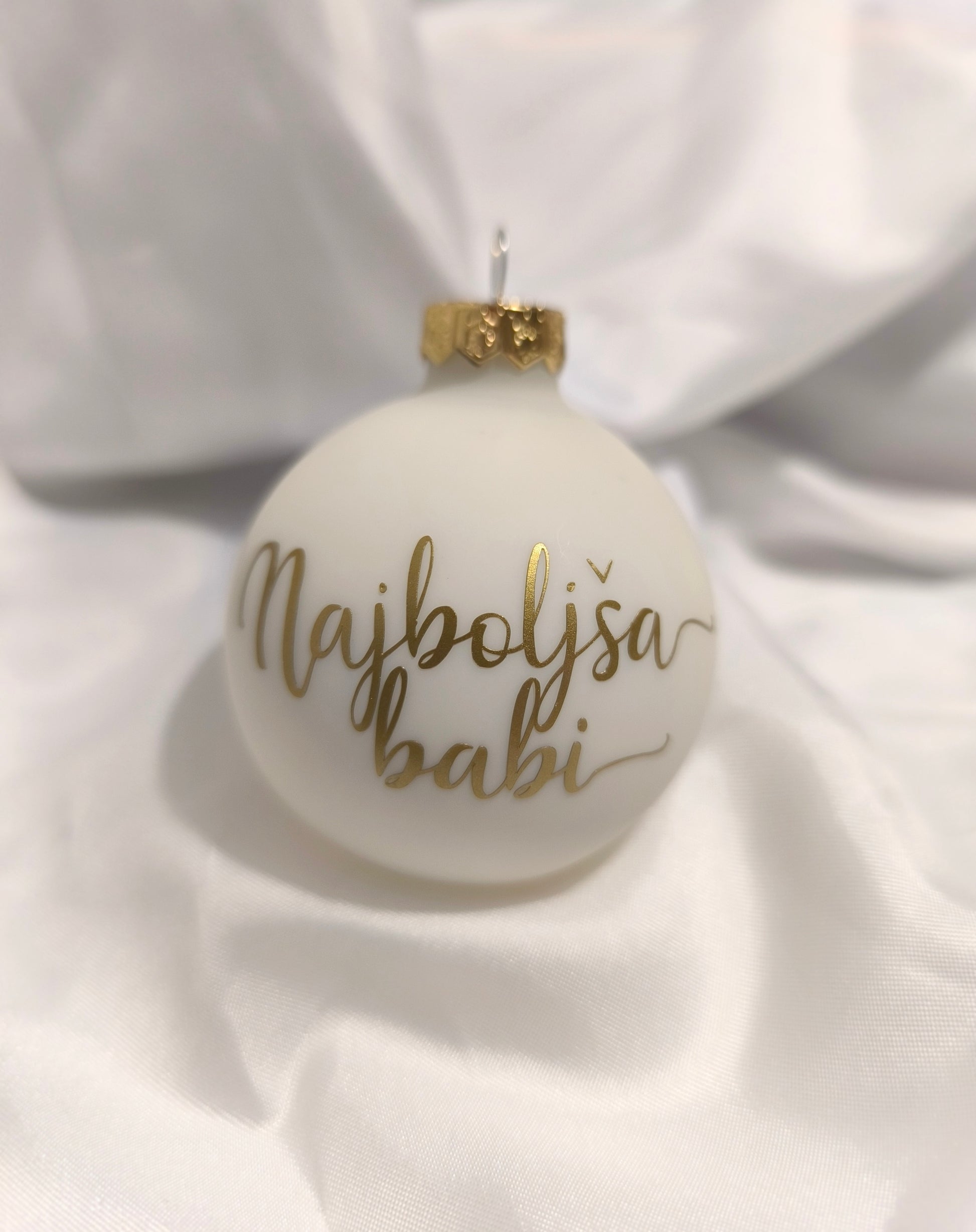 bela božična bunkica z imenom ali napisom po želji, za smrečico/jelko za božično novoletne praznike, darilo