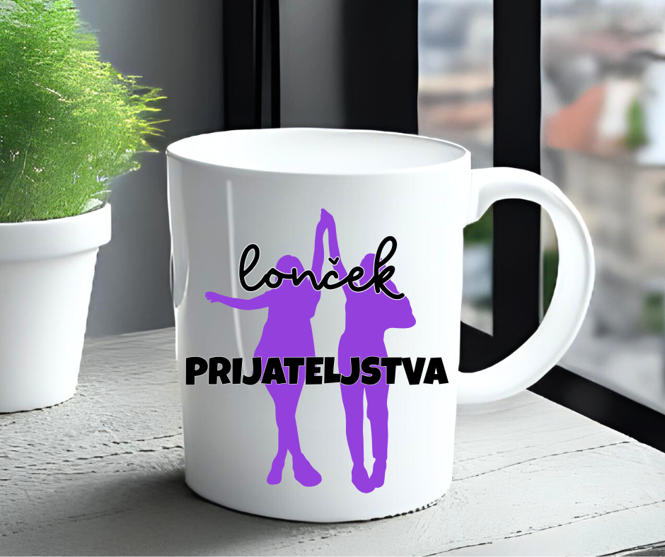 Skodelica z napisom Lonček prijateljstva – darilo za partnerja, prijateljico ali mamo