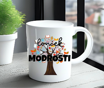 Skodelica z napisom Lonček modrosti – darilo za partnerja, prijateljico, učiteljico