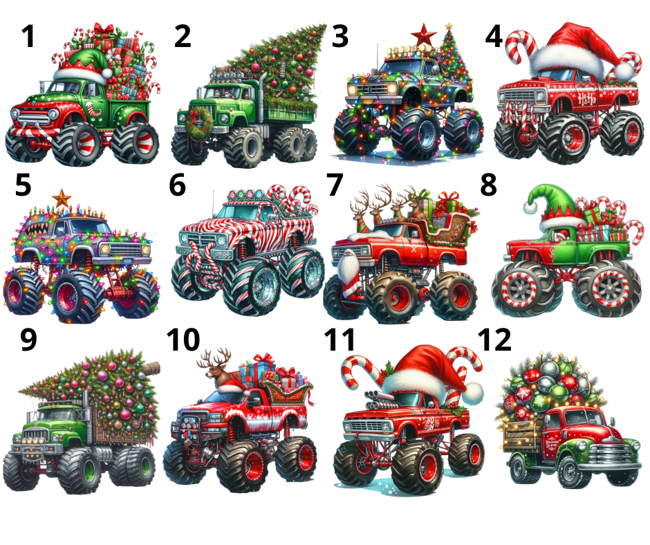 Božična emajlirana skodelica z motivom monster trucka in imenom  – personalizirano darilo za otroke - motivi