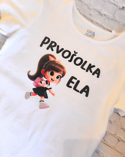 Majici z napisom Prvošolec ali prvošolka z imenom -  personalizirano oblačilo za otroke ob vstopu v šolo