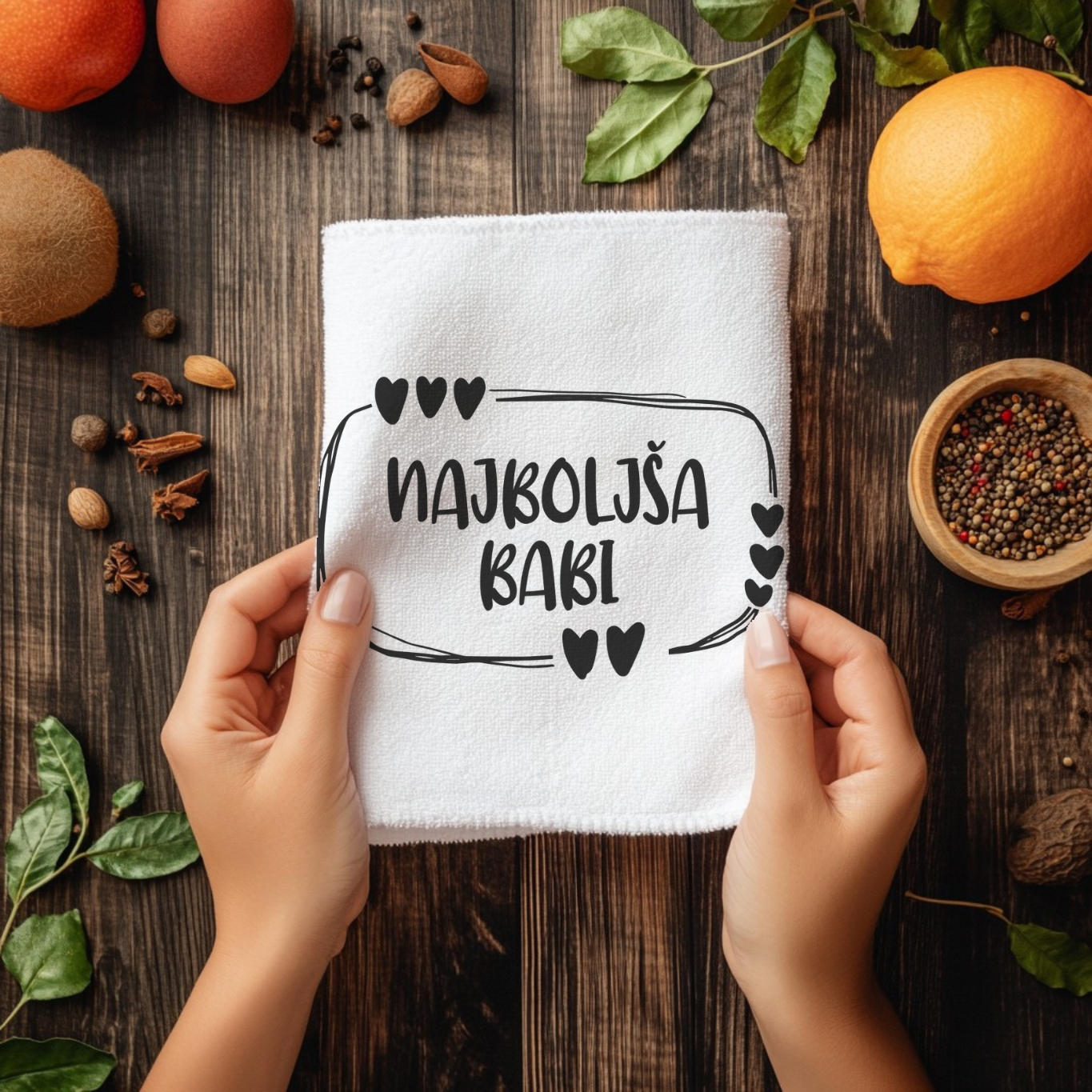 Kuhinjska brisača z napisom Najboljša babi  – darilo za babico