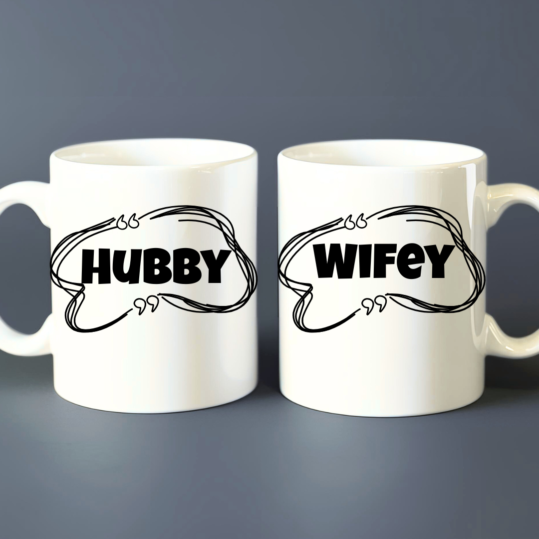 Skodelici z napisom Hubby in Wifey  – romantično darilo za poroko