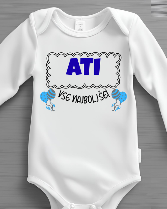 Bodi za dojenčka z napisom ATI vse najboljše - darilo za očkov rojstni dan ali praznik
