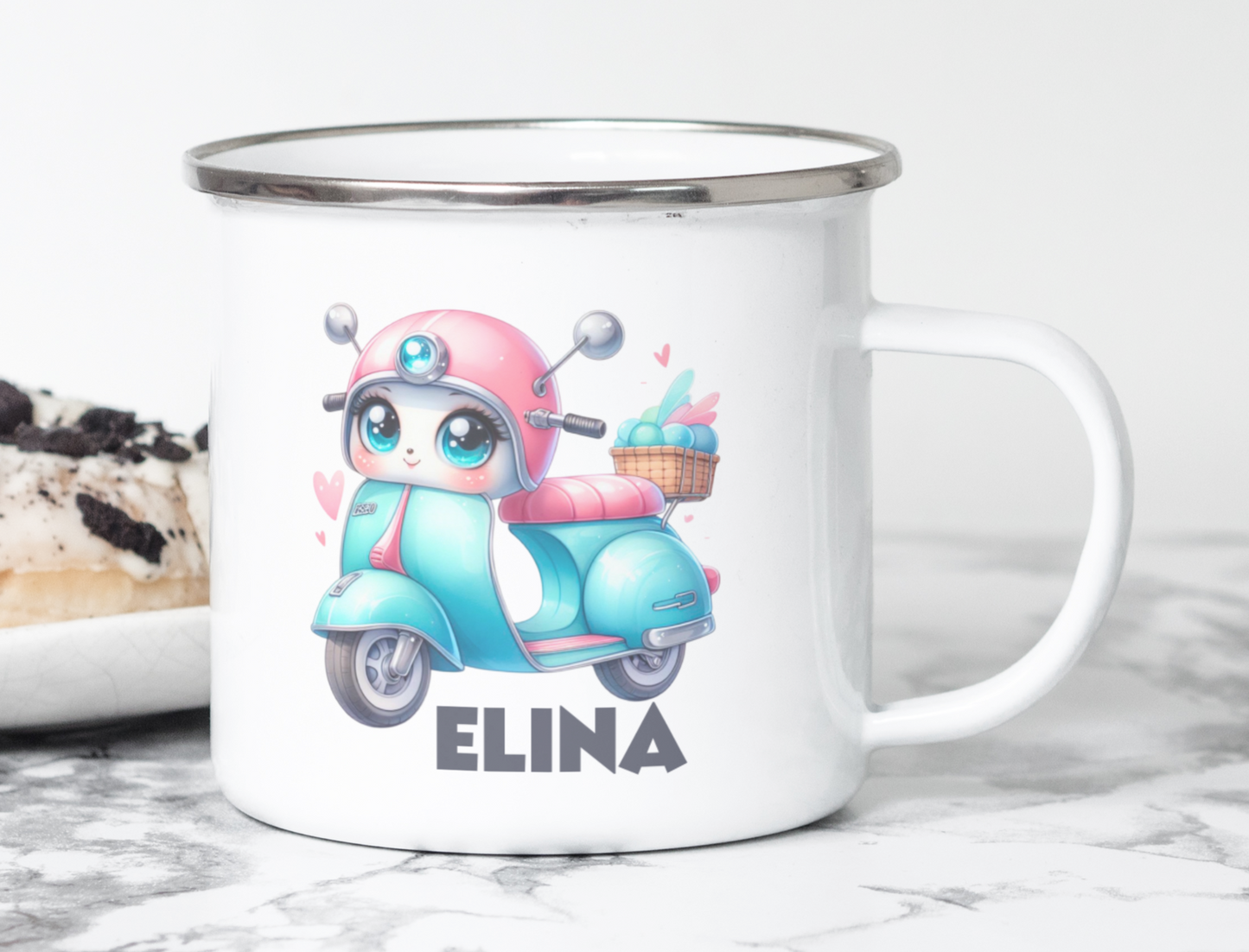 Emajlirana skodelica z motivi vozil in imenom - personalizacija za male rokice, otroci