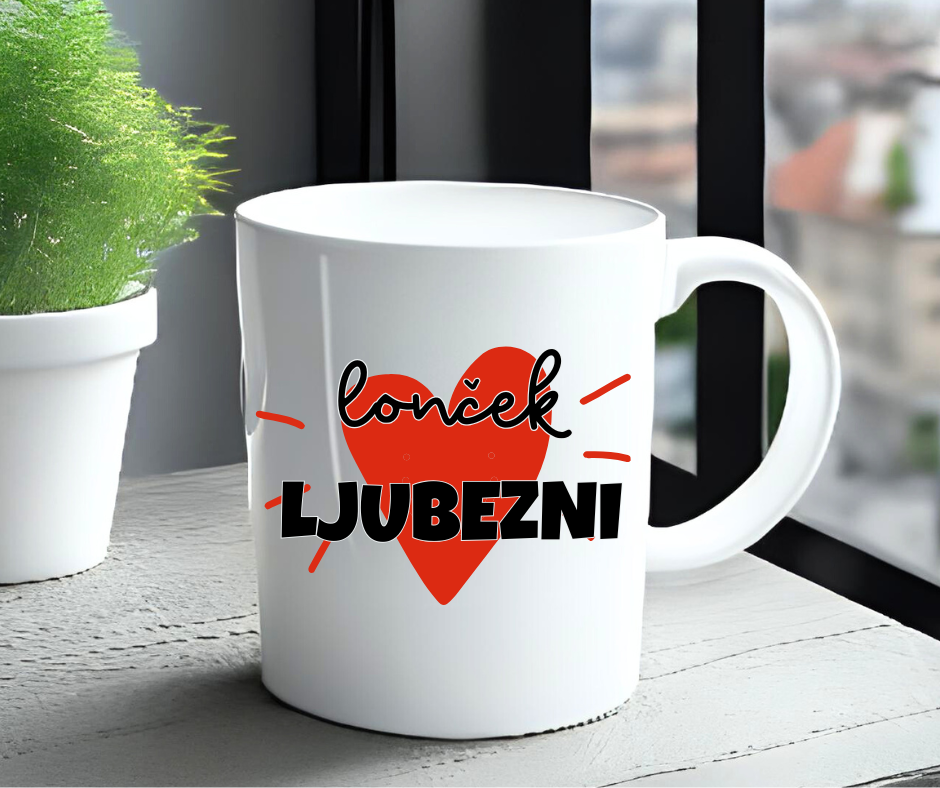 Skodelica z napisom Lonček ljubezni – darilo za partnerja, prijateljico ali mamo
