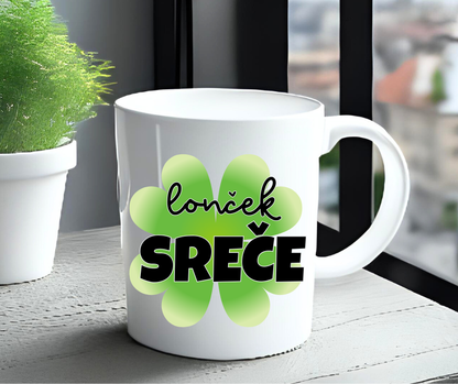 Skodelica z napisom Lonček sreče – darilo za partnerja, prijateljico ali mamo
