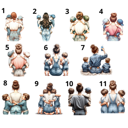 Majica z ilustracijo mame in dva sina ter imena – personalizirano oblačilo za družinske trenutke - motivi