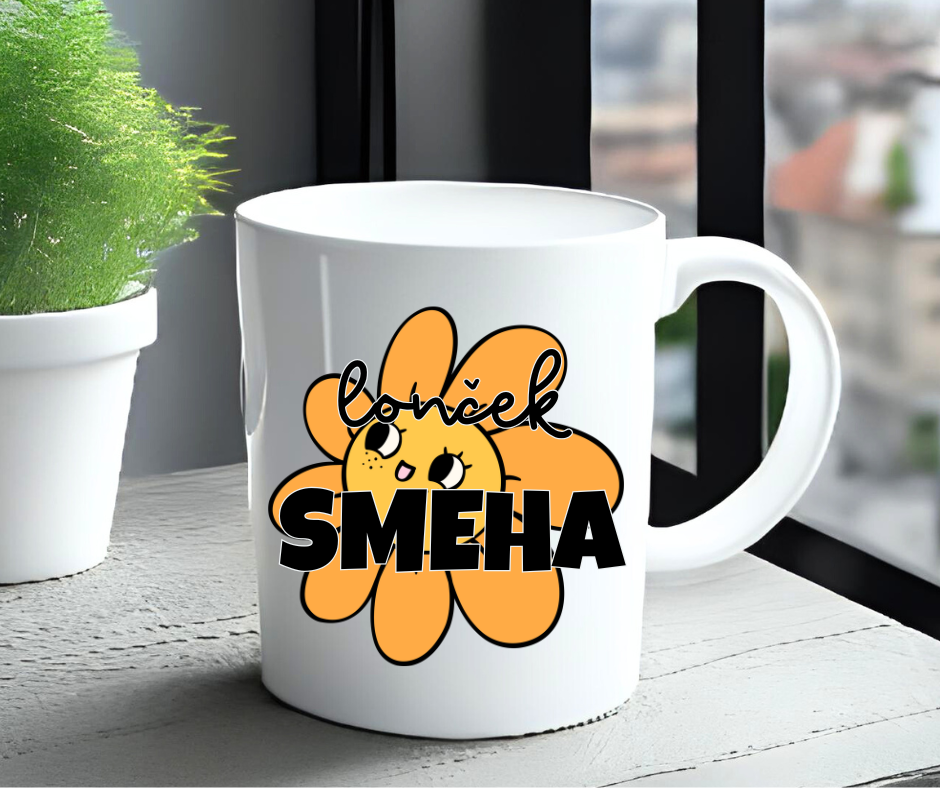 Skodelica z napisom Lonček smeha – darilo za partnerja, prijateljico ali mamo