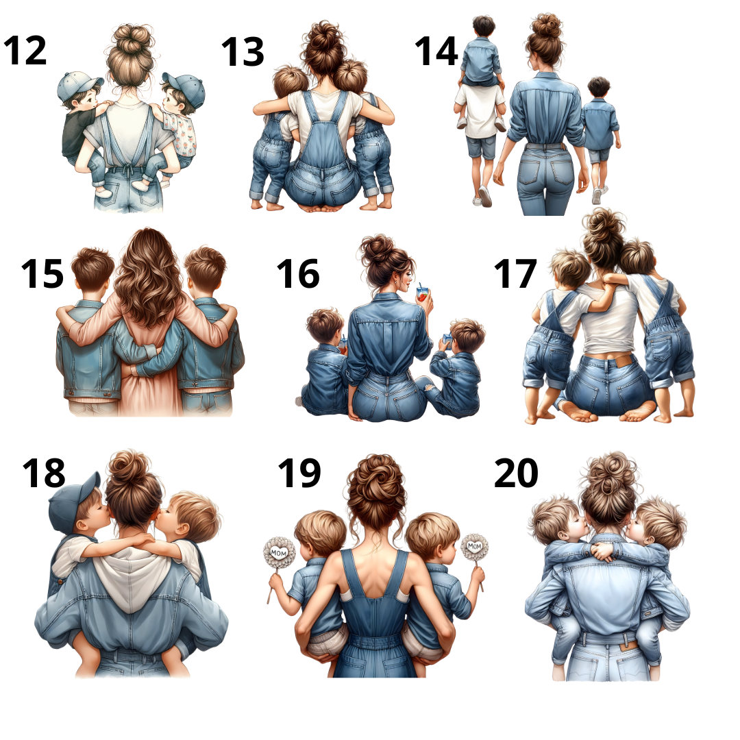 Majica z ilustracijo mame in dva sina ter imena – personalizirano oblačilo za družinske trenutke - motivi