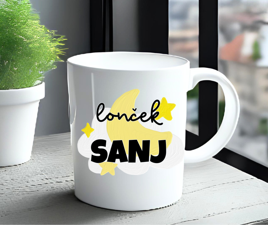 Skodelica z napisom Lonček sanj – darilo za partnerja, prijateljico ali mamo
