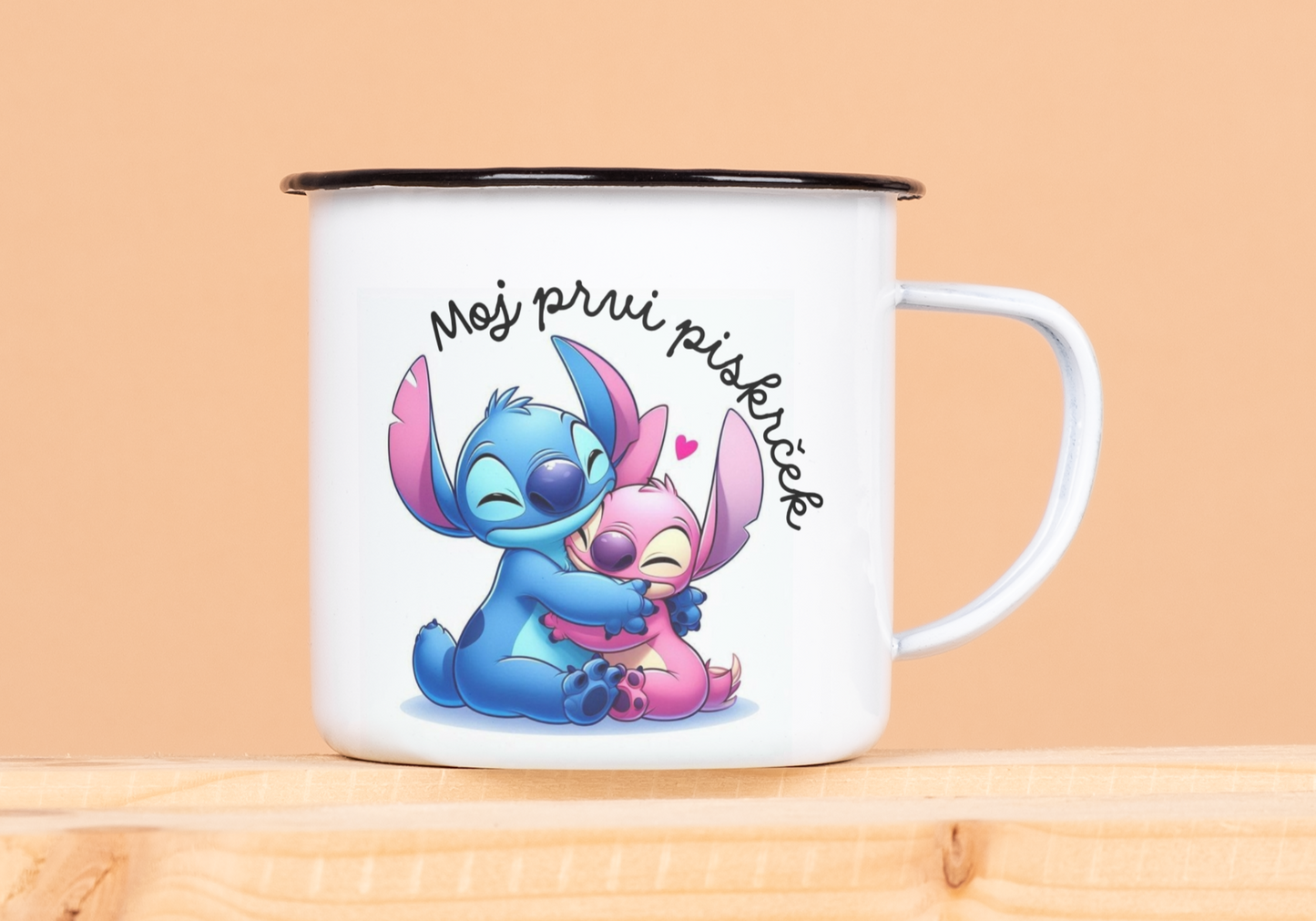 Emajlirana skodelica za otroke s motivom Stitcha in napisom