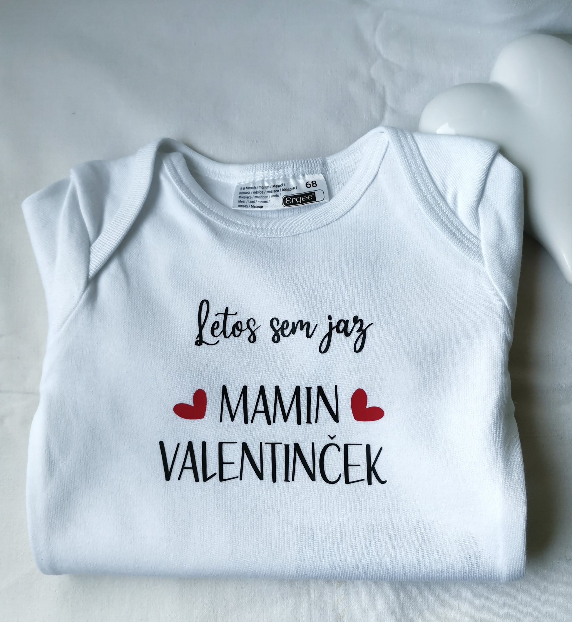 bodi za otroke z napisom Letos sem jaz mamin valentinček