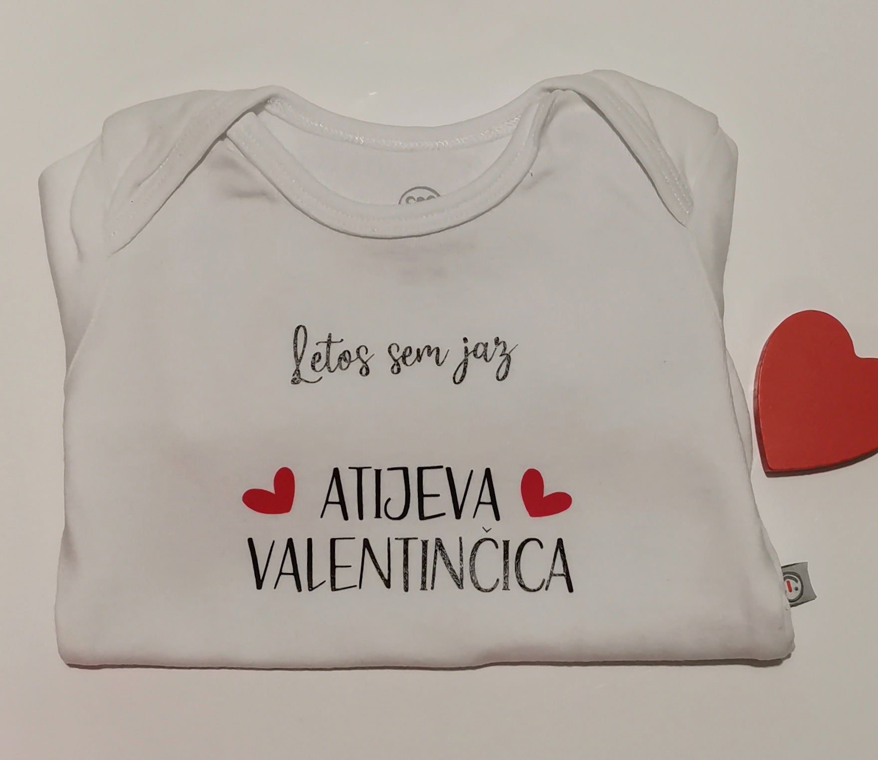 bodi za otroke z napisom Letos sem jaz atijeva vanlentinčica