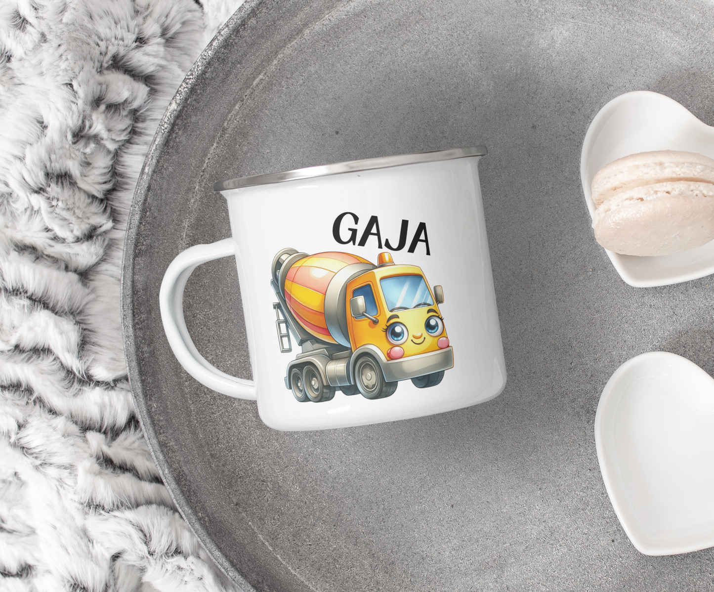 Emajlirana skodelica z motivi vozil in imenom - personalizacija za male rokice, otroci