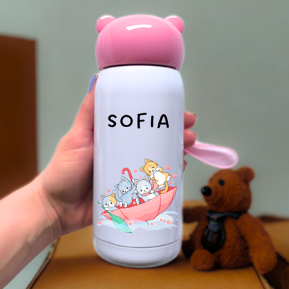 Komplet flaške in kovinske skodelice z motivom in imenom – personalizirano darilo za otroke 