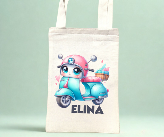 Otroška tote bag z motivom vozil in imenom  – personalizirana tote vreča torba za malčke