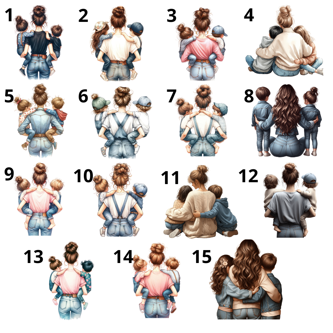 Majica z ilustracijo mame,sina in hčerke ter imena – personalizirano oblačilo za družinske trenutke