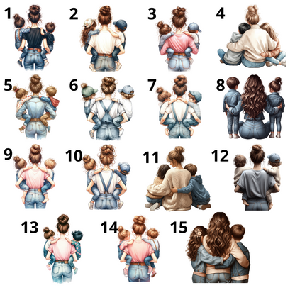 Majica z ilustracijo mame,sina in hčerke ter imena – personalizirano oblačilo za družinske trenutke