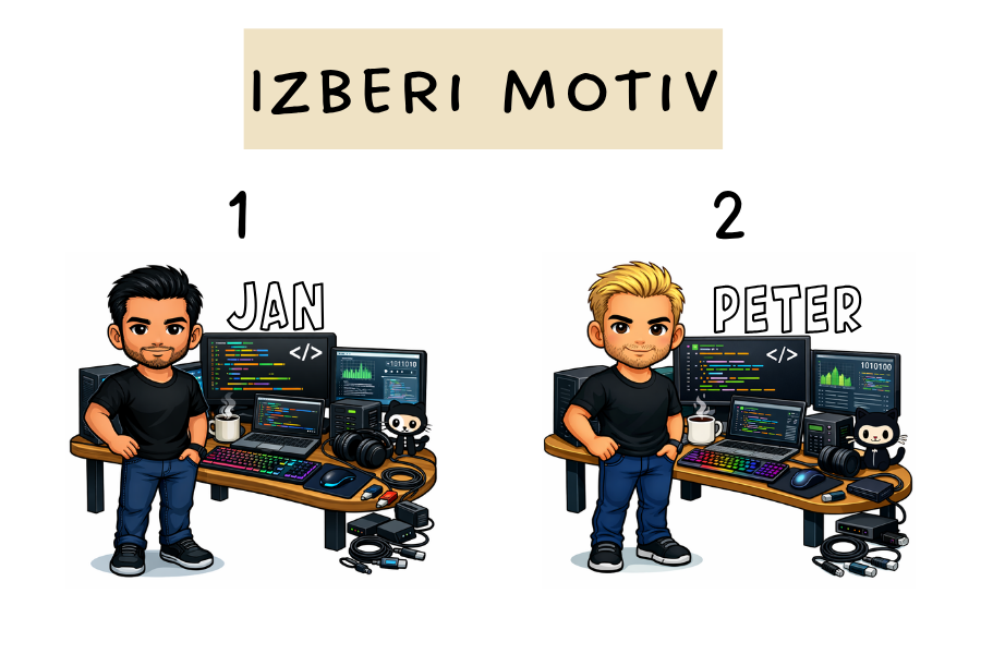 Bela keramična skodelica z ilustracijo programerja-motivi