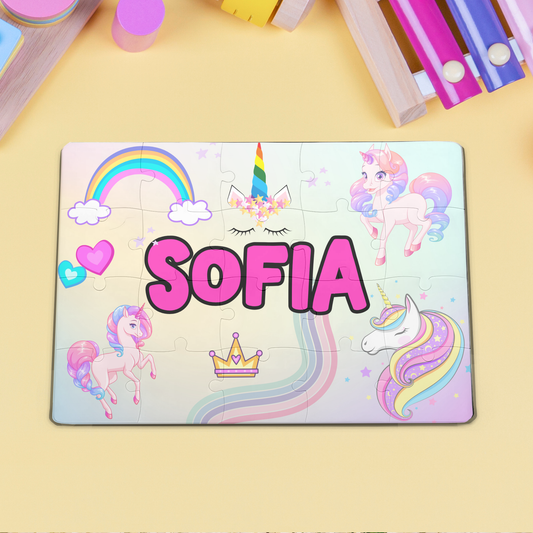 personalizirana sestavljanka z motivi unicorna in imenom