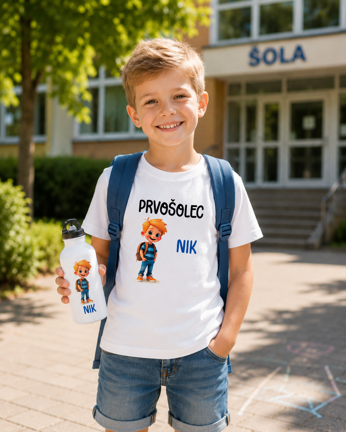 prvosolec majica in bidon z motivom