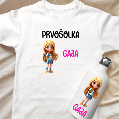 prvosolka in prvosolec z motivom - majica in bidon