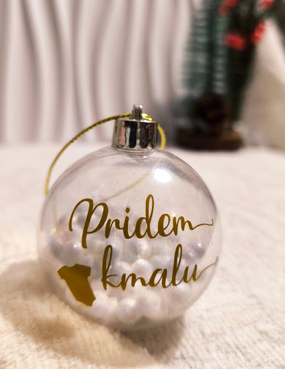 Božična bunkica s snegom zlat napis