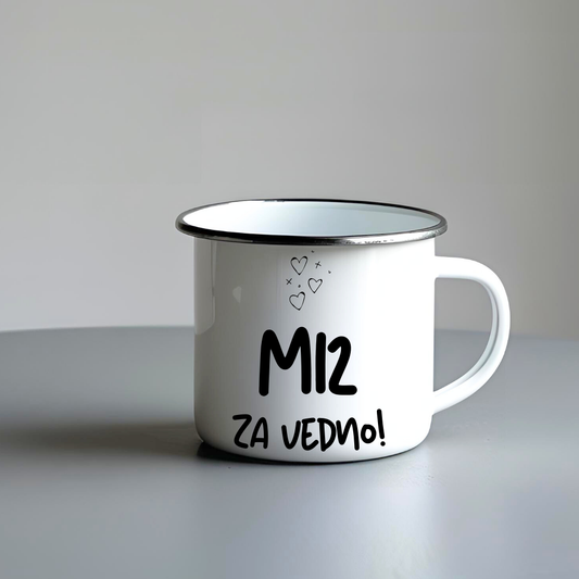 Emajlirana skodelica z napisom Mi2 za vedno, popolno darilo za boljšo polovico.