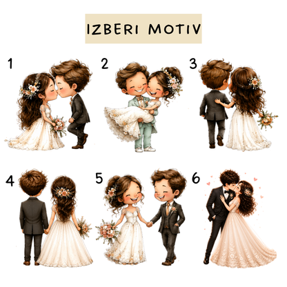 Poročni skodelici - Ime, datum in motiv